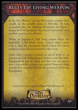 Rules Tip: Living Weapon⁣ - New Phyrexia⁣ (Tip Card)⁣ [R2]