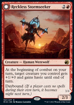 Reckless Stormseeker // Storm-Charged Slasher⁣ - Innistrad: Midnight Hunt⁣ (Rare)⁣ [157]